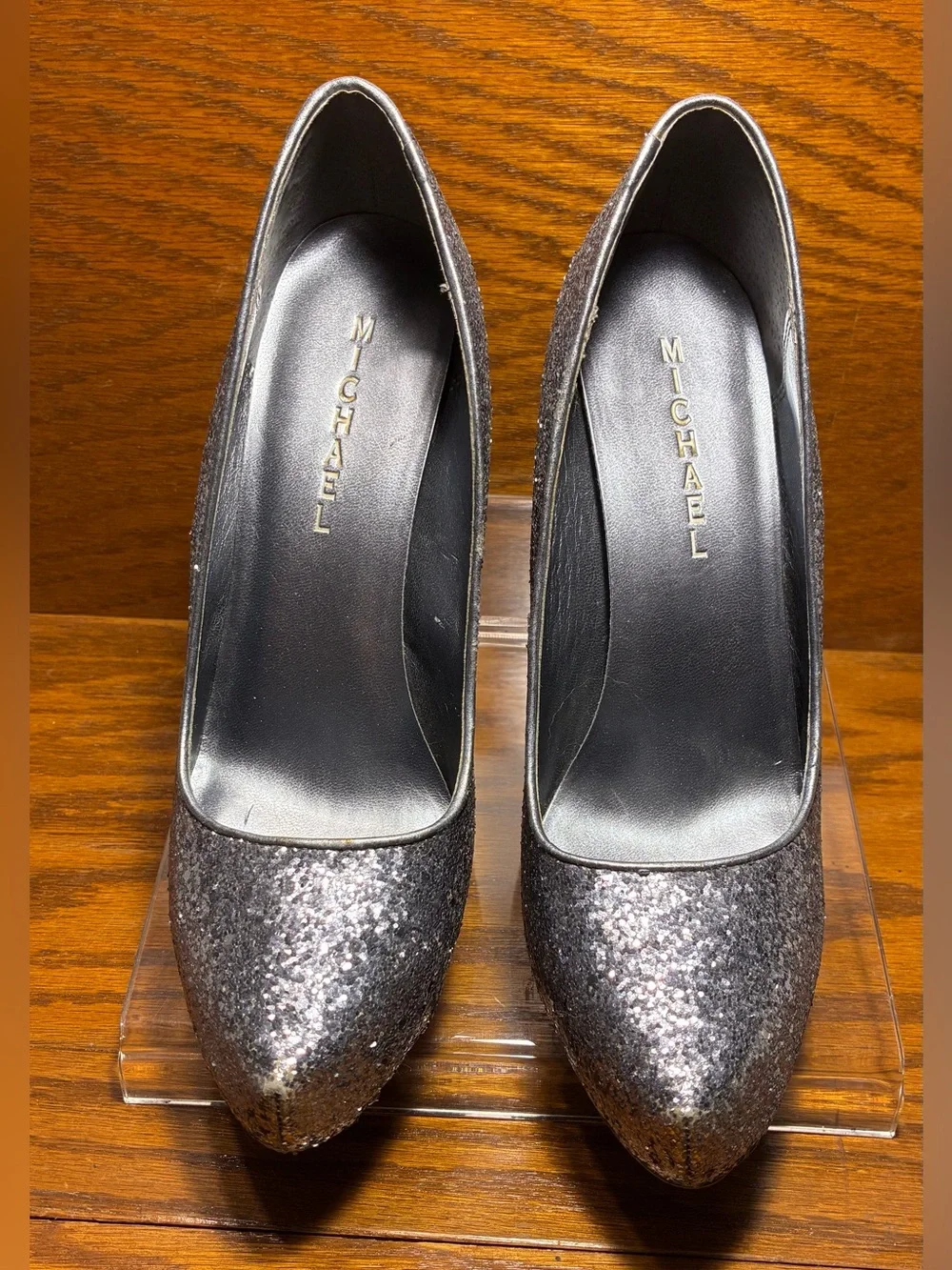 Michael Silver Glitter Platform Pumps Size 8.5